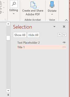 Screen shot of selection pane showing closed eye icon