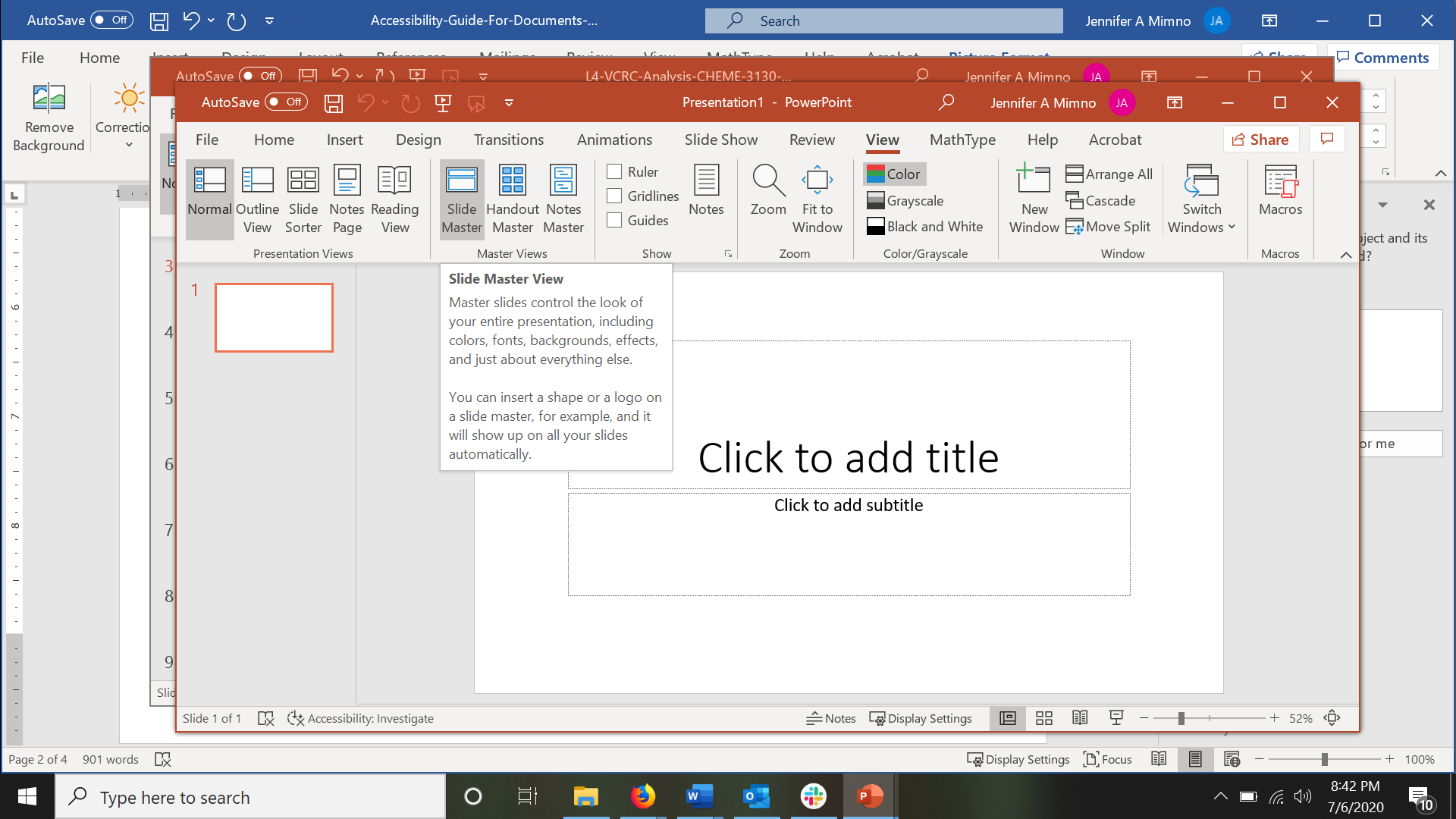 Screen shot of PowerPoint menu with View selected.