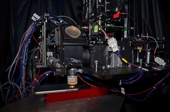 Custom built hyperspectral multiphoton microscope in BME professor Chris Schaffer's lab