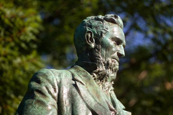 statue of university founder Ezra Cornell