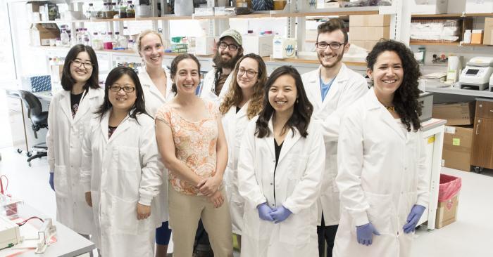 Ilana Lauren Brito, Assistant Professor, Mong Family Sesquicentennial Faculty Fellow in Biomedical Engineering, and her students in a lab